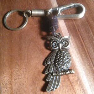 Owl Goldtone Keychain in Faux Leather